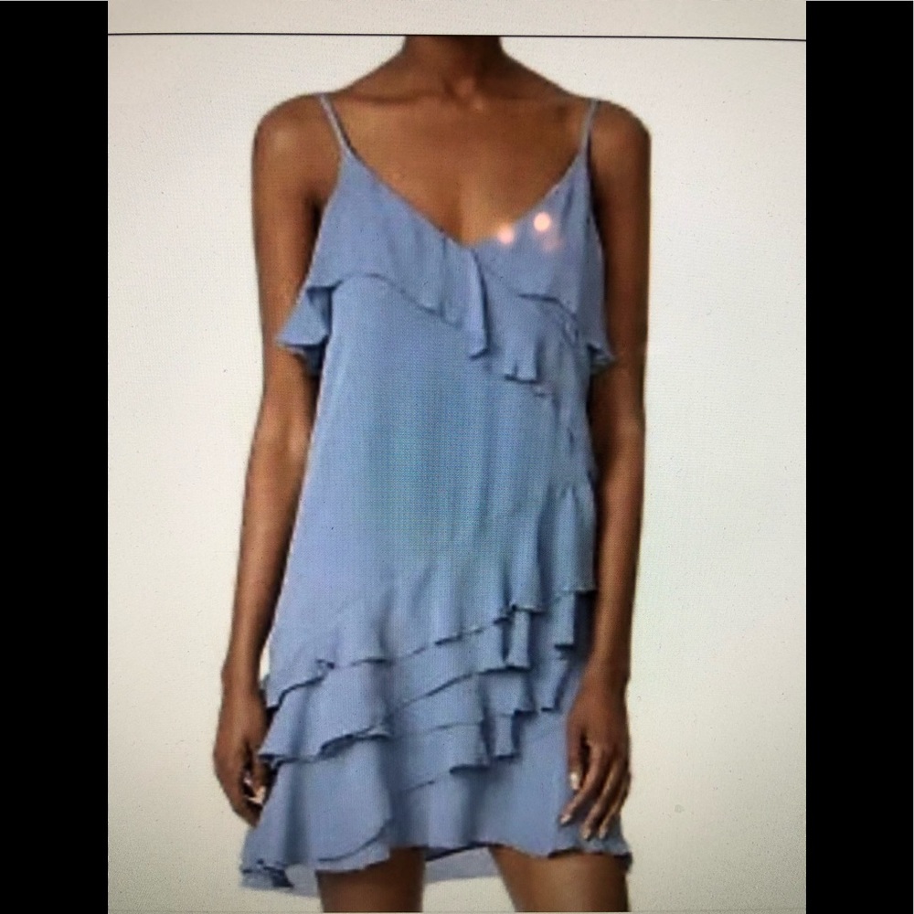 Parker powder blue ruffle 100% silk cocktail dress